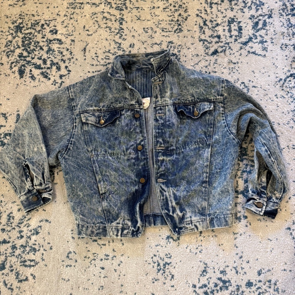 Vintage Acid Wash Candies Stuffed Shirt Cropped Jean Jacket USA Cotton 80s 90s M